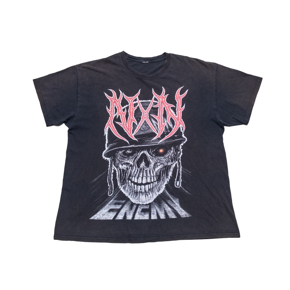 Vintage NEXN Enemy Skull Graphic T-Shirt Black Distressed Single Stitch Style XL